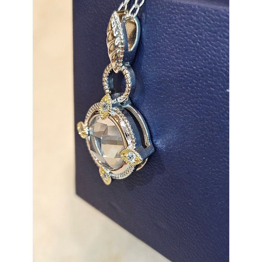 Silver Tone Necklace with Crystal  Round Faceted Stone and Gold‎ Tone Accents - Picture 8 of 11